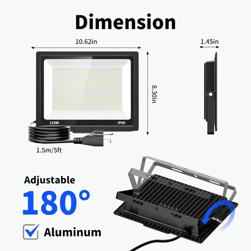 Vista 6 de Luces de inundación de 120 W para exteriores, luz de seguridad LED más brillante de 14400 lm con enchufe, impermeable IP66, reflector de luz diurna