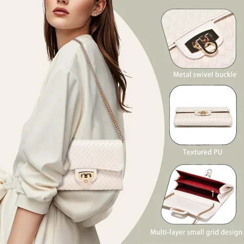 Vista 5 de Women's Textured PU Crossbody Bag, Small Gold Chain Shoulder Purse for Daily Use