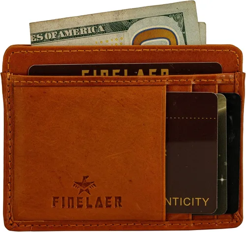 Vista 5 de FINELAER Carteras delgadas de cuero con bolsillo frontal para mujer, Castaño rojizo, Minimalista