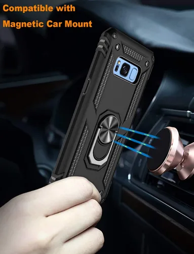 Vista 6 de LUMARKE Funda para Galaxy S8, pasa 16 pies, probada contra caídas con soporte de anillo magnético, compatible con soporte de montaje de automóvil