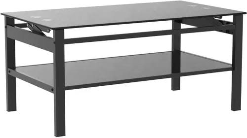 Vista 5 de Mesa de centro elevable con almacenamiento, mesas de centro modernas de vidrio negro para sala de estar, 37.8 pulgadas rectangular de vidrio