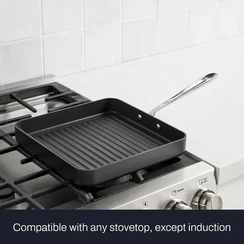 Vista 2 de All-Clad HA1 - Parrilla anodizada dura antiadherente de 11x11 pulgadas apta para horno a 350°F, ollas y sartenes, juego de utensilios de cocina negro