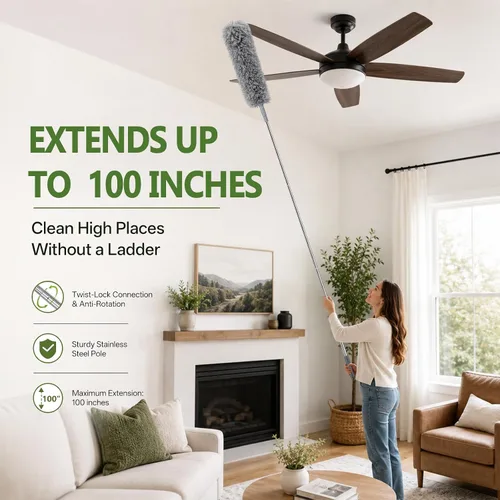 Vista 2 de Plumero de 10 piezas con poste de extensión, plumero para techo alto