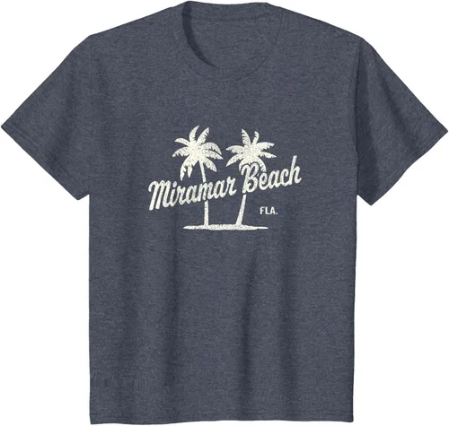 Vista 59 de Miramar Beach Florida Vintage 70s Palm Trees - Camiseta gráfica, Azul / Patchwork, S