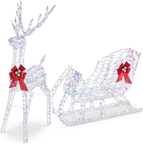 Vista 8 de Best Choice Products Decoración de Navidad iluminada de 4 pies con reno y trineo para exteriores, juego de decoración de patio con 205 luces LED