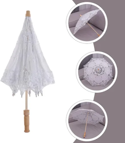 Vista 4 de Toyvian Sombrilla de encaje bordado para boda, paraguas decorativo para fotografía, paraguas chino para disfraces de boda, decoración de cosplay