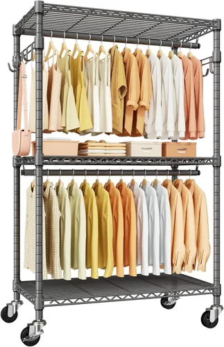 Vista 9 de ULIFHOME P1 Perchero enrollable, armario portátil con ruedas, perchero resistente para colgar ropa, 35,5" de ancho x 15,7" de profundidad x 80,5