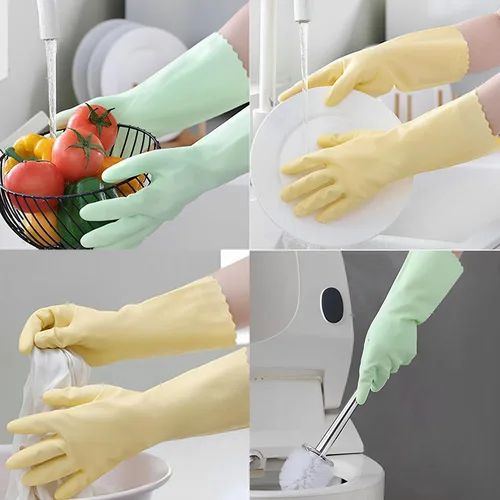 Vista 6 de KINGFINGER 3 Pairs PVC Kitchen Gloves, Colorful Reusable Dish Gloves for Cleaning Bathroom, Cute Dishwashing Glove