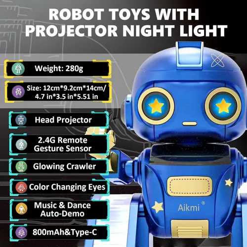 Vista 5 de Aikmi Robot Toys para niños de 4 a 12 años, robot RC con proyector de luz nocturna, gesto