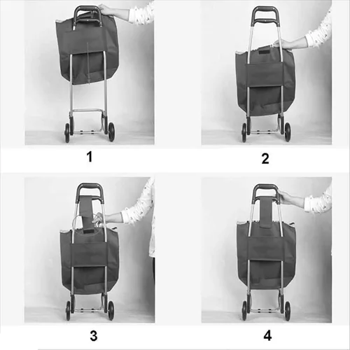 Vista 4 de Bolsa de repuesto para carrito de compras, bolsa de carrito de compras de 38 litros con botones a presión, bolsa de almacenamiento impermeable