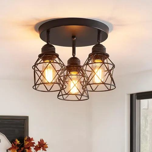 Vista 14 de Accesorios de iluminación de cocina - Lámpara de techo de 3 luces multidireccional con base E26, montaje empotrado ajustable para cocina de granja