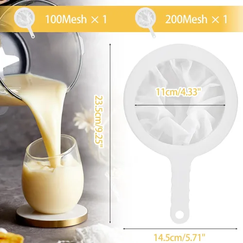 Vista 3 de Uenhoy 2 coladores de malla de nailon ultrafinos 100/200 de malla para cocina, yogur, colador de plasitc con asa, filtro de tamiz para alimentos