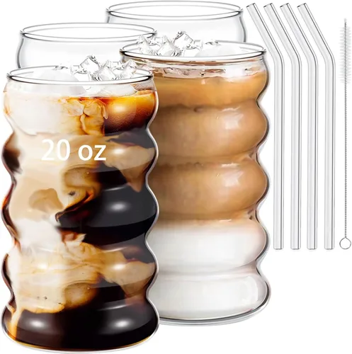 Vista 11 de Ework4U Juego de 2 Piezas de Vasos de 20oz con Popotes, Lindas Tazas de Café Helado, Vasos de Café Helado, Jarrones Gruesos para Beber para Batido