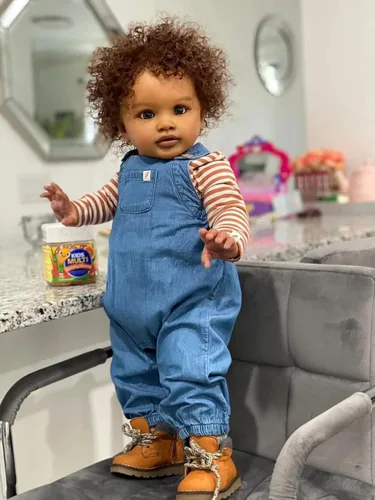 Vista 5 de Angelbaby Muñecas de bebé negras Reborn de 26 pulgadas, tamaño grande, realista, afroamericana, niña pequeña, pipa, cuerpo de tela pesada, bebés