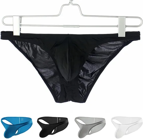 Vista 5 de Ropa interior para hombre de cintura baja de seda de hielo para hombre, bikini translúcido