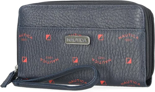 Vista 5 de Nautica On The Double Zip Around - Cartera de embrague de piel vegana para mujer con correa de muñeca, Negro -, Compacto