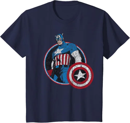 Vista 41 de Marvel Avengers Vintage Capitán América Comic Hero Retrato Camiseta Pequeña Negro