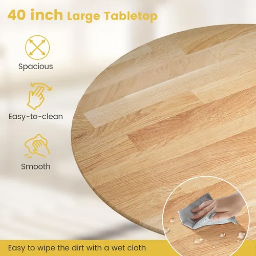 Vista 5 de Mesa de comedor redonda para 4, mesa de cocina rústica con mesa de 40 pulgadas, patas curvadas de caballete, mesa de tulipán de madera de goma, mesa