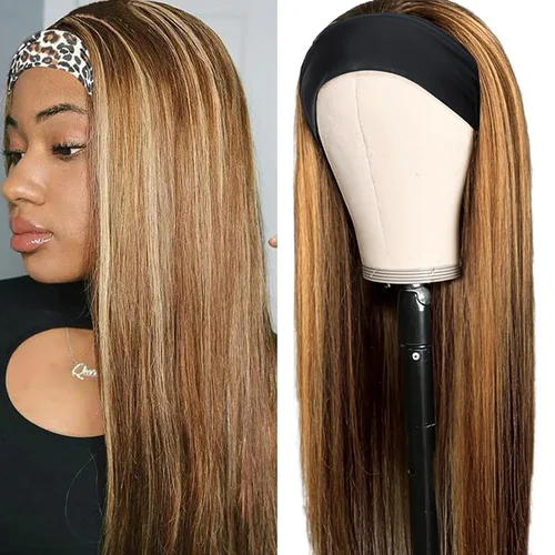 Vista 32 de Aiterina - Peluca de cabello humano con diadema de onda profunda para mujeres negras, cabello brasileño remy, sin pegamento, sin encaje frontal