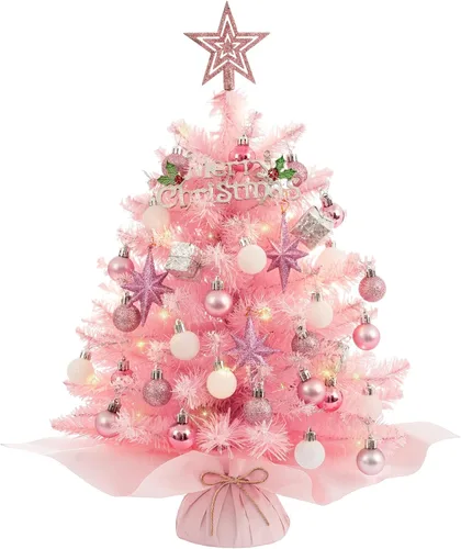 Vista 9 de XmasExp - Mini árbol de Navidad de 20 pulgadas con luces rosa, pequeño árbol de Navidad artificial para decoración de mesa de Navidad, decoración
