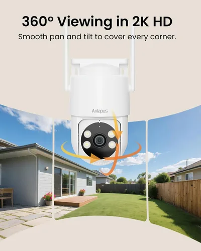 Vista 2 de Anlapus 2 cámaras de seguridad WiFi C281 3MP 2K para exteriores, cámara de seguridad con cable Pan/Tilt de 360°, detección AI, pista automática