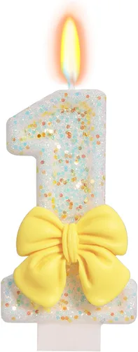 Vista 73 de Vela de cumpleaños para pastel, vela 0 - purpurina rosa con lazo, vela de feliz cumpleaños de 2.76 pulgadas, adorno superior de pastel para fiestas