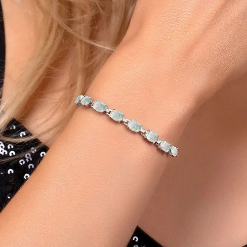 Vista 130 de Gem Stone King Pulsera de plata de ley 925 con piedra natal ovalada de 0.276 x 0.197 in para mujer, totalmente ajustable hasta 9 pulgadas