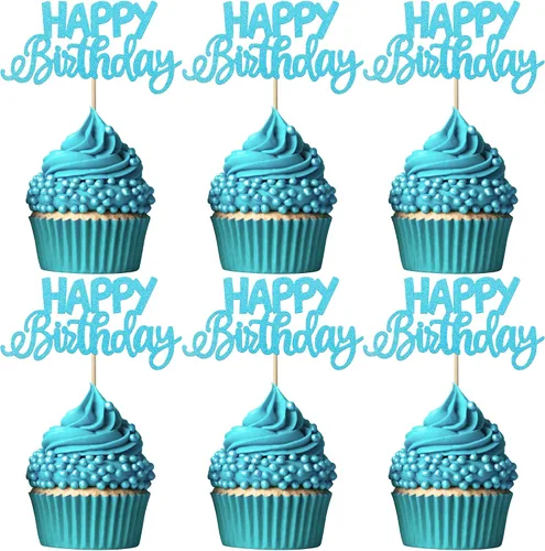 Vista 16 de Paquete de 30 adornos para cupcakes con purpurina para celebración, cumpleaños, baby shower, niños, fiesta de cumpleaños, suministros de decoración