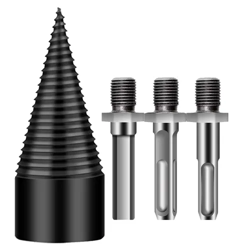 Vista 10 de Firewood Splitter Drill Bit, Removable Screw Cone Wood Drill Bit Set, Steel Kindling Splitter Drills Bits with 3 Attachment, Firewood Splitting Cut