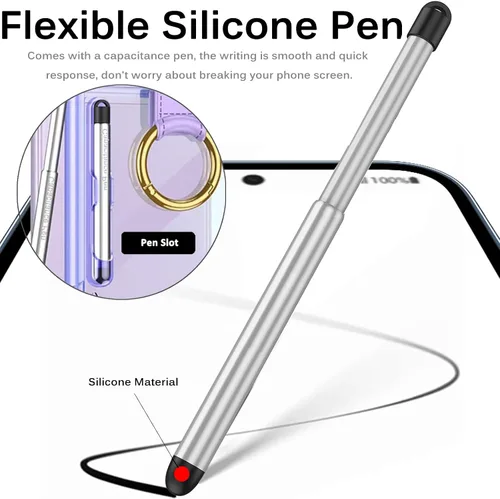 Vista 18 de Miimall Funda compatible con Samsung Galaxy Z Flip 4 2022 con bolígrafo, funda ultradelgada Flip 4 con soporte para anillo, TPU suave + PC, a prueba