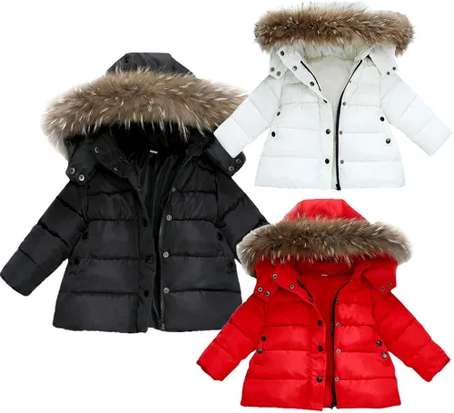 Vista 2 de Chaqueta de invierno para bebés y niñas de 1 a 6 años de edad, de manga larga, con capucha