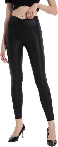 Vista 7 de HARTPOR Leggings de piel sintética para mujer, elásticos, de cintura alta, brillantes, pantalones de cuero, leggings de piel de piel sintética