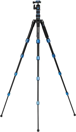 Vista 2 de Benro Kit de trípode de aluminio delgado de viaje, trípode ligero de 5 secciones con cabeza de bola N00, placa Arca-Suiza, patas plegables inversas