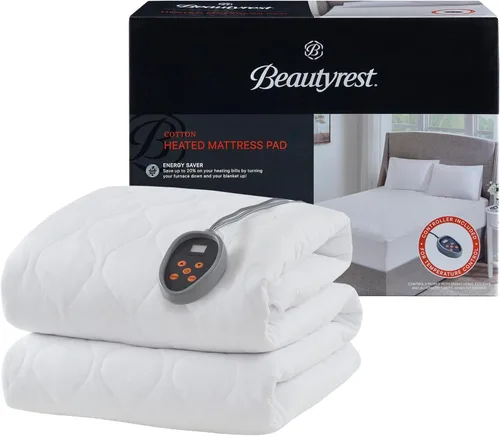 Vista 12 de Beautyrest - Cubrecolchón de algodón con calefacción - Calentador de cama con controlador de 20 ajustes de calor, temporizador de apagado