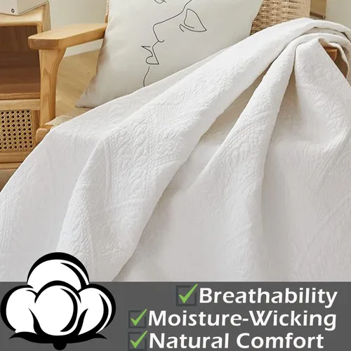 Vista 2 de Brandream Manta blanca de algodón para cama, sofá, funda de cama, manta decorativa sólida de 47 x 60 pulgadas