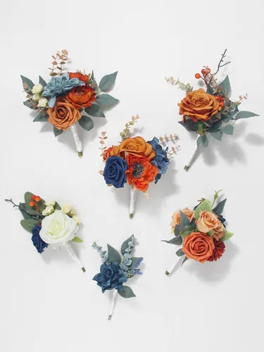 Vista 11 de Rinlong 6 centros de mesa de flores de otoño para bodas, terracota naranja quemada Mesas de boda, ramos de dama de honor, decoración de guardería