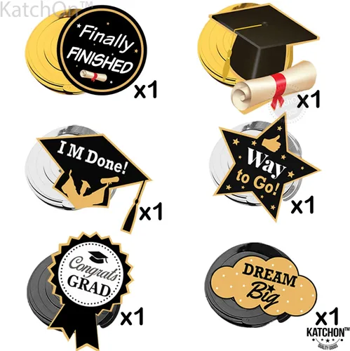 Vista 4 de KatchOn, Decoraciones de fiesta de graduación negras y doradas 2026 – Paquete de 13 Remolinos colgantes de graduación para fiesta de graduación