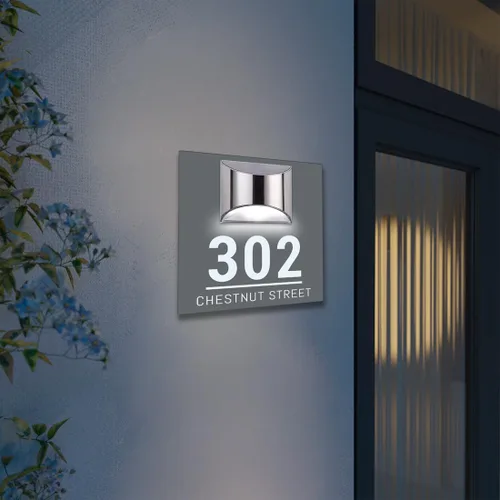 Vista 4 de Placa de puerta moderna solar personalizada, placa de dirección iluminada con placa LED personalizada, letrero acrílico iluminado LED, regalo