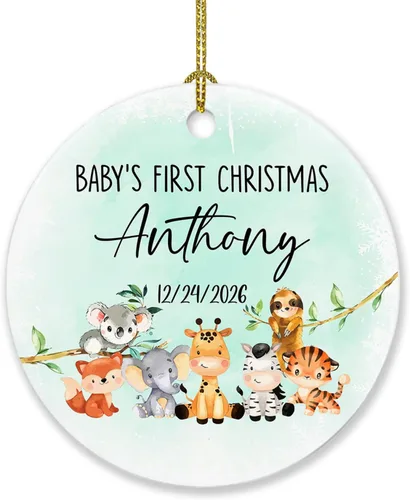 Vista 14 de Adorno de Navidad de la segunda Navidad del bebé 2026, marco de fotos de corona, adorno de segunda Navidad para papá, mamá, nombre de bebé