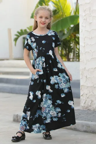 Vista 4 de GORLYA Vestido largo de manga corta con estampado floral para niña de 4 a 12 años