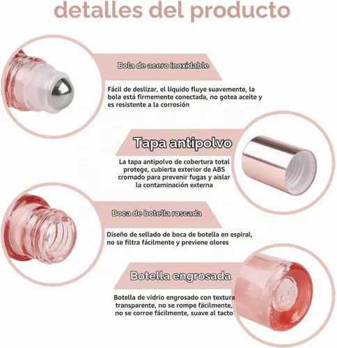 Vista 4 de Kesell Botellas de rodillo de vidrio de 0.2 fl oz, rosa transparente Rosa claro