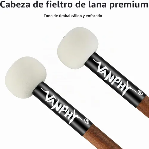 Vista 3 de Timbal, mazo de lana de fieltro de tambor, mango de arce, instrumento de percusión, accesorios para marimba, xilófono, glockenspiel, ideal