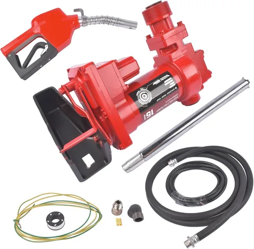 Vista 8 de Bomba de transferencia de combustible 115V 15 GPM con manguera de descarga + boquilla manual con protección contra sobrecarga térmica, para mezclas