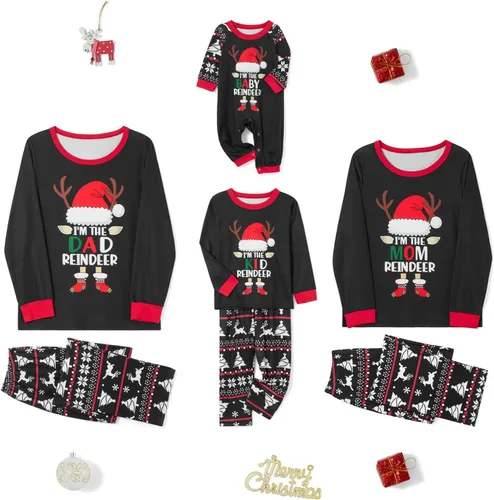 Vista 2 de jxxiatang Pijamas de Navidad familiares para parejas y niños, conjunto de descanso a juego, camisa holgada y pantalones a cuadros, ropa de dormir
