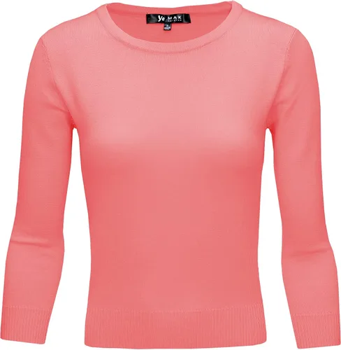 Vista 11 de YEMAK suéter de punto casual básico ligero con cuello redondo y manga 3/4 para mujer A.mk3636 - Negro