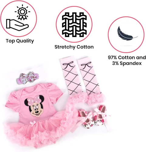 Vista 4 de Baby Rae Clothing 4 in 1 Set ShortallHead BandLegging SocksShoes