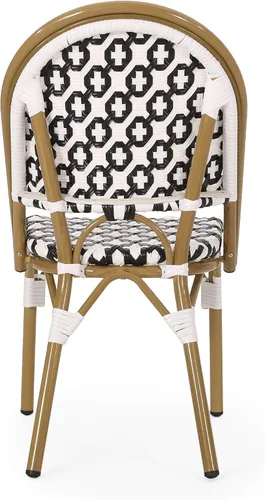 Vista 8 de Christopher Knight Home Anastasia - Silla francesa para exteriores (juego de 2), color negro + blanco + acabado de bambú
