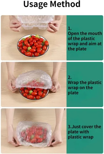 Vista 2 de Yeahgoshopping Cubierta de plástico desechable reutilizable para alimentos, fácil con tapas elásticas de cocina, cuencos también se utilizan como