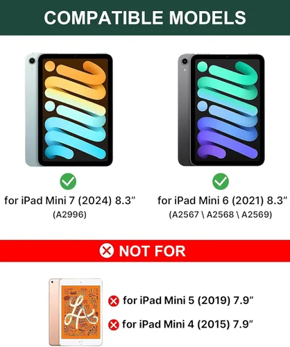 Vista 8 de Funda de teclado para iPad Mini 7ª (A17 Pro, 2024) y 6ª (2021) de 8.3 pulgadas, recargable, teclado Bluetooth desmontable, funda protectora delgada
