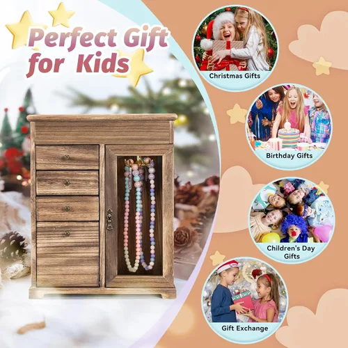 Vista 2 de Miratino Joyero musical para niñas, joyero para niños con bailarina giratoria, 5 capas grandes de madera, cajas de joyería y organizadores, regalos